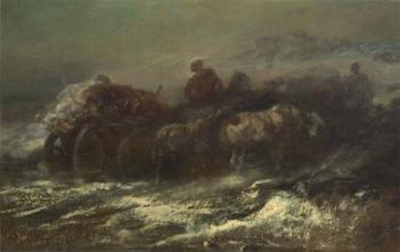 Caravan in a mountain landscape in winter by Adolf Schreyer
