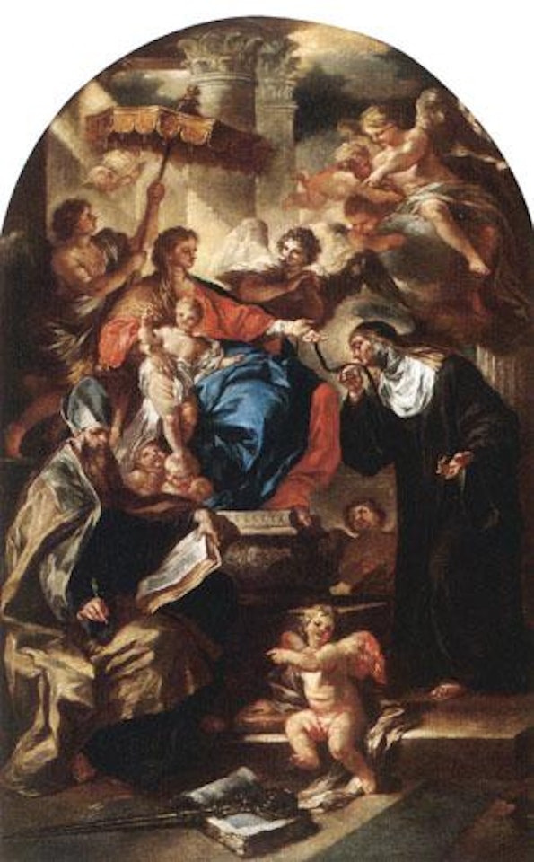 Madonna and Child enthroned, with Saints Augustine, Monica and attendant angels by Francesco Solimena