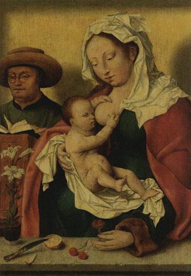 Holy Family with Saint Joseph reading and the Virgin suckling the Christ Child by Joos van Cleve