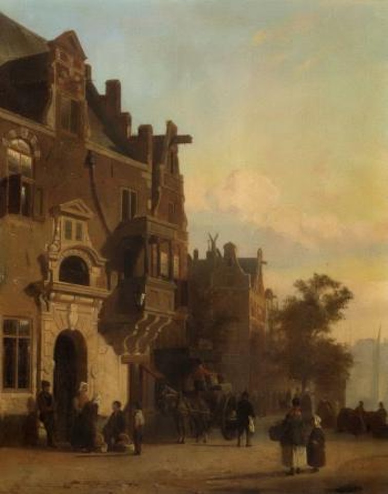 Townsfolk on a quay, Middelburg by Cornelis Springer