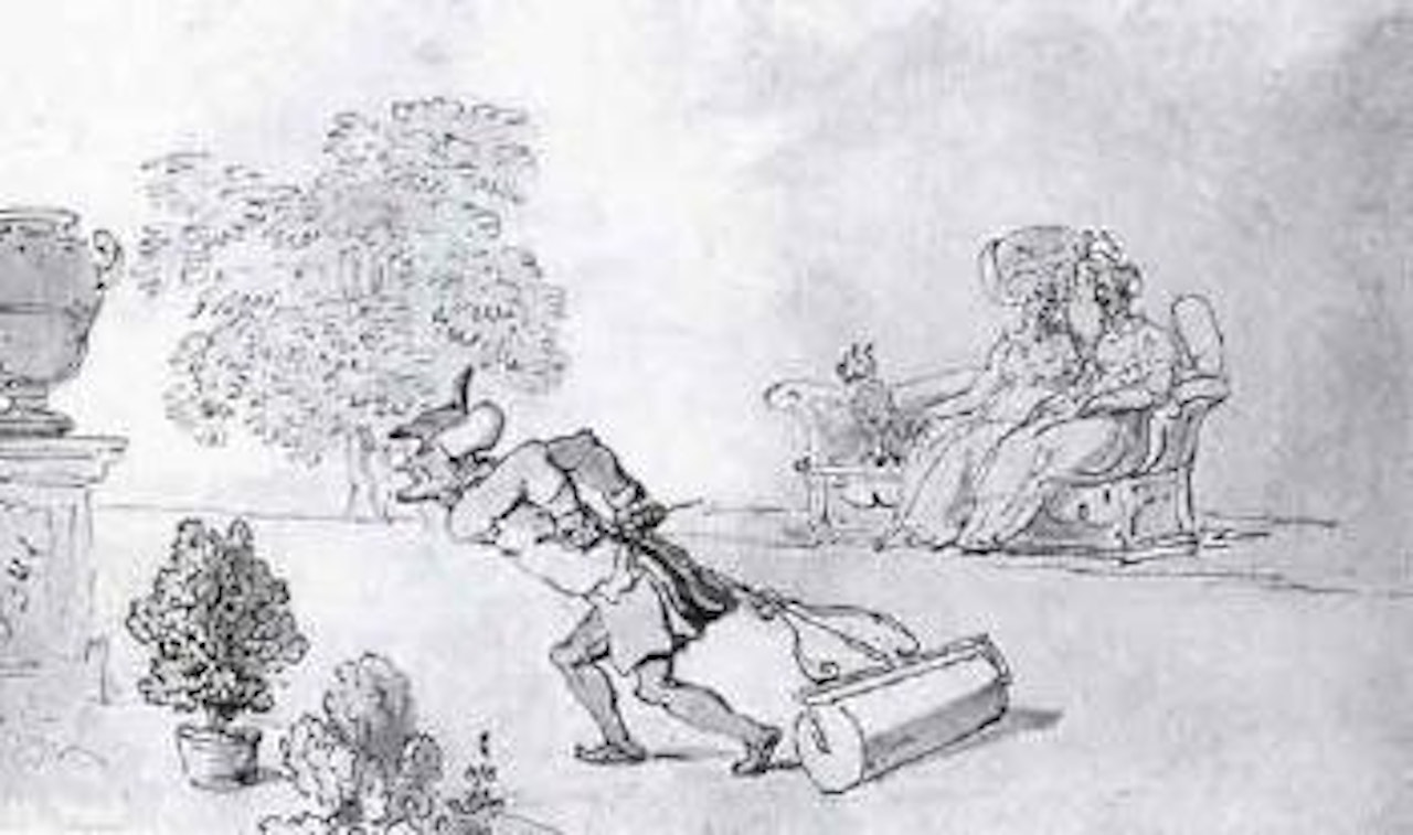 Dr. Syntax rolling the lawn by Thomas Rowlandson
