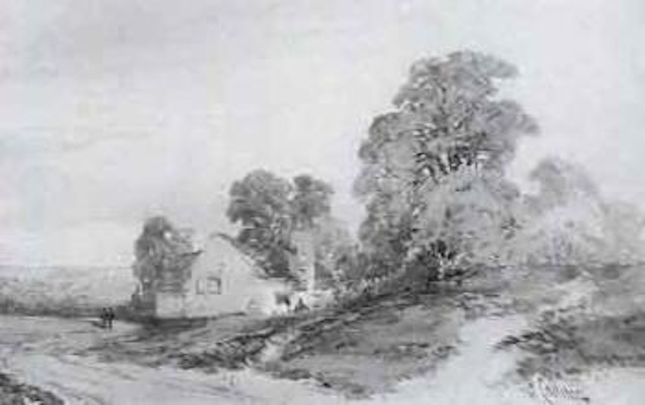 Cottage by a road by William Callow
