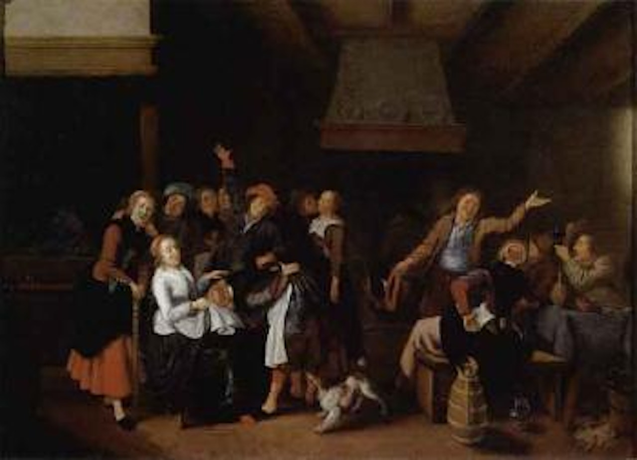 Boors playing la main chaude in tavern by Jan Miense Molenaer