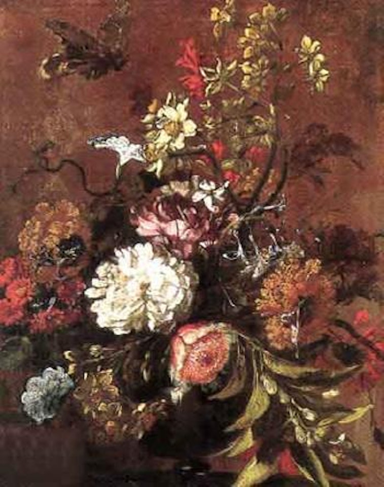 Still life of flowers in a glass vase by Roman School