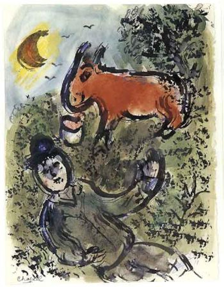 Ane et personnage dans un paysage by Marc Chagall