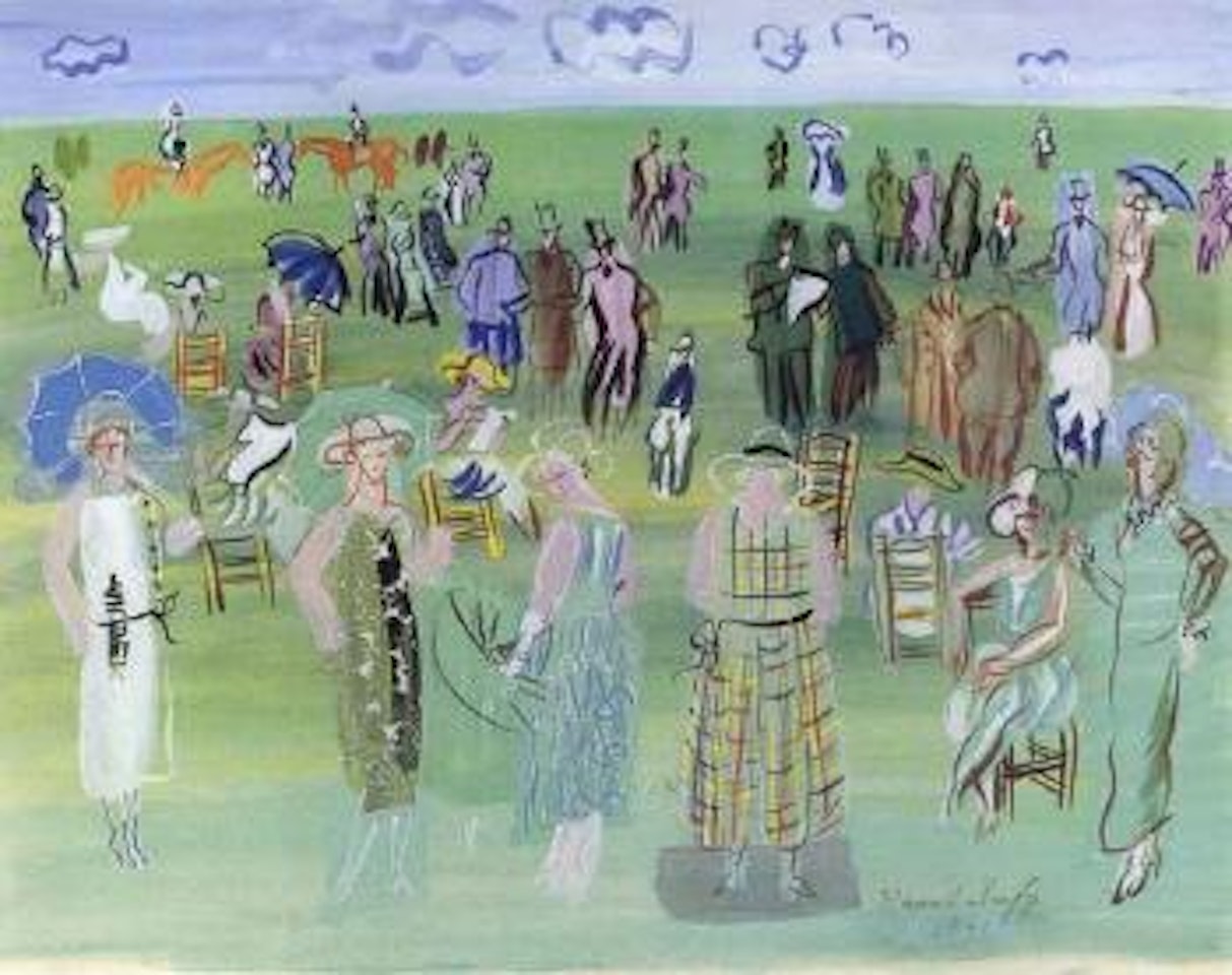 Les mannequins de Poiret aux courses a l'ombrelle bleue by Raoul Dufy
