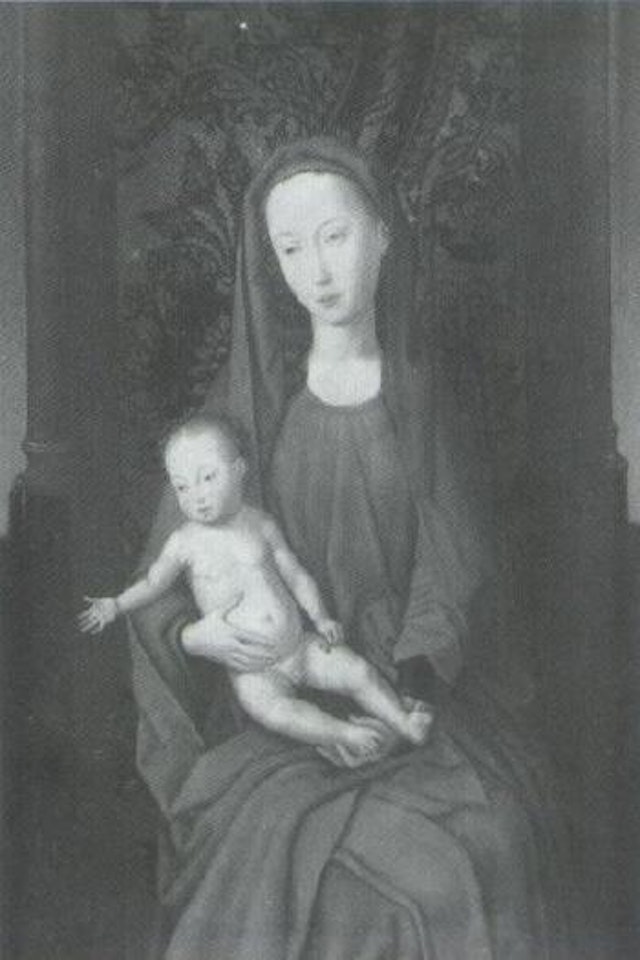 Madonna on throne with Jesus on lap by Hans Memling