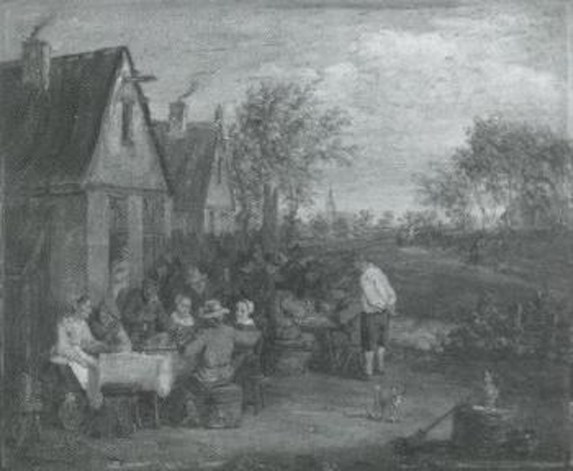 Peasants drinking outside tavern by David Teniers II