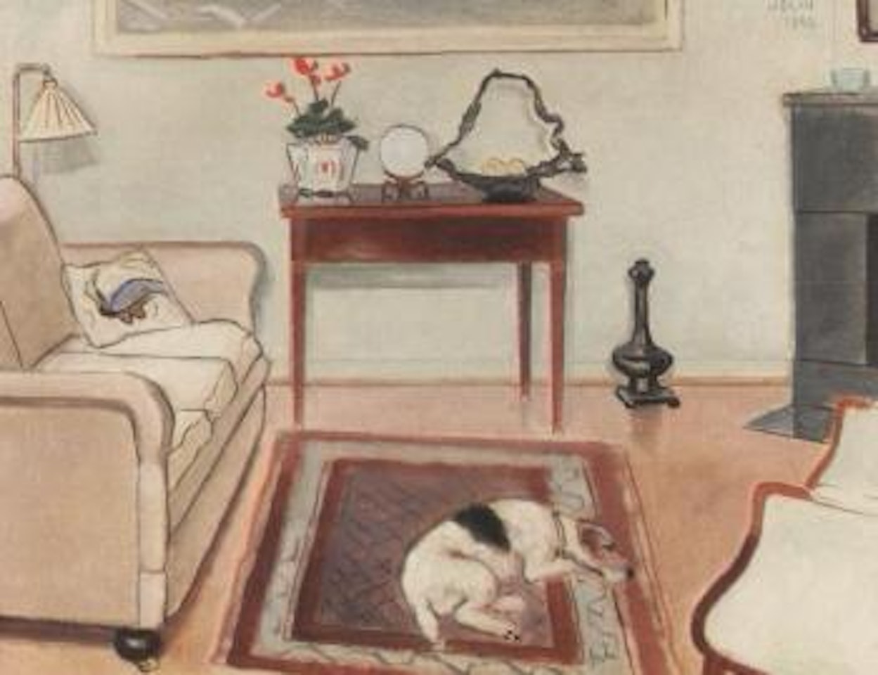 Interior scene with sleeping dog by Einar Jolin
