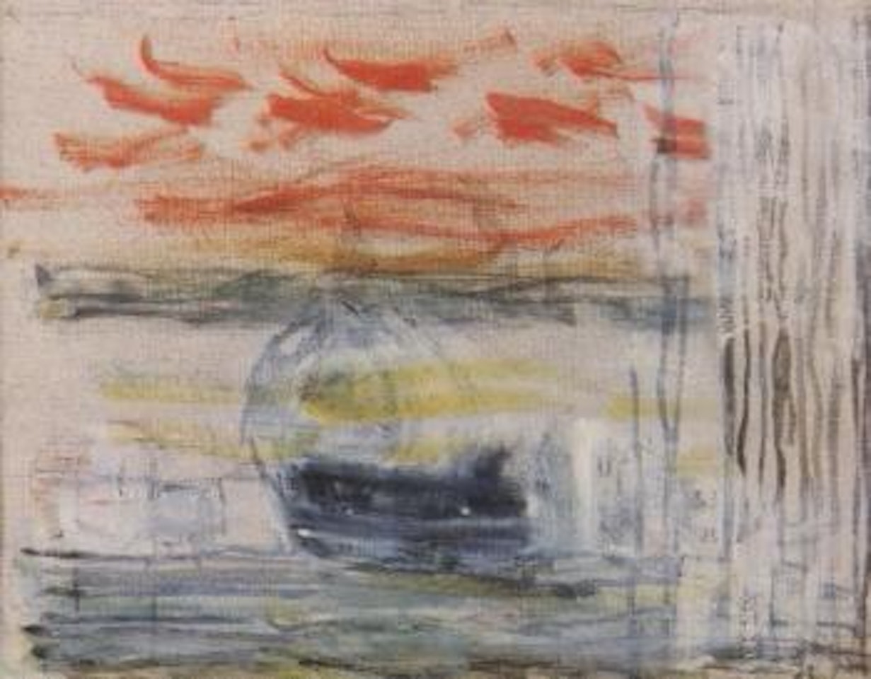 Vessel under red sky by Carl Kylberg