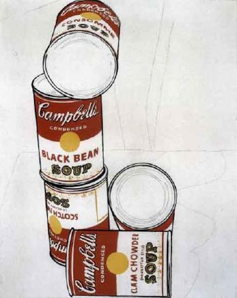 Group of five, Campbell's Soup cans by Andy Warhol