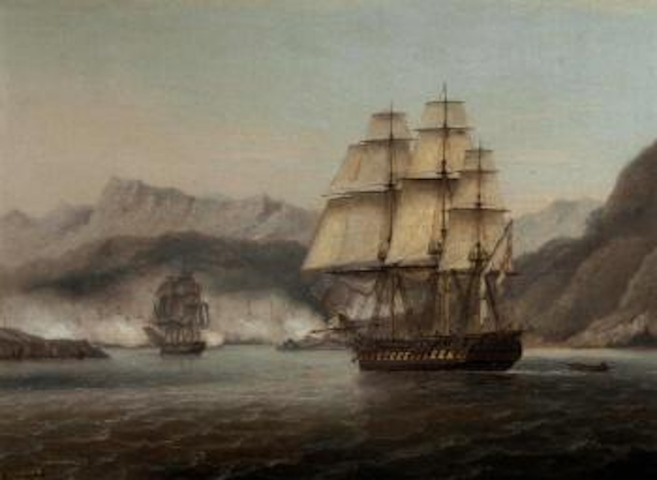 Sailing into action at Navarino by Thomas Luny