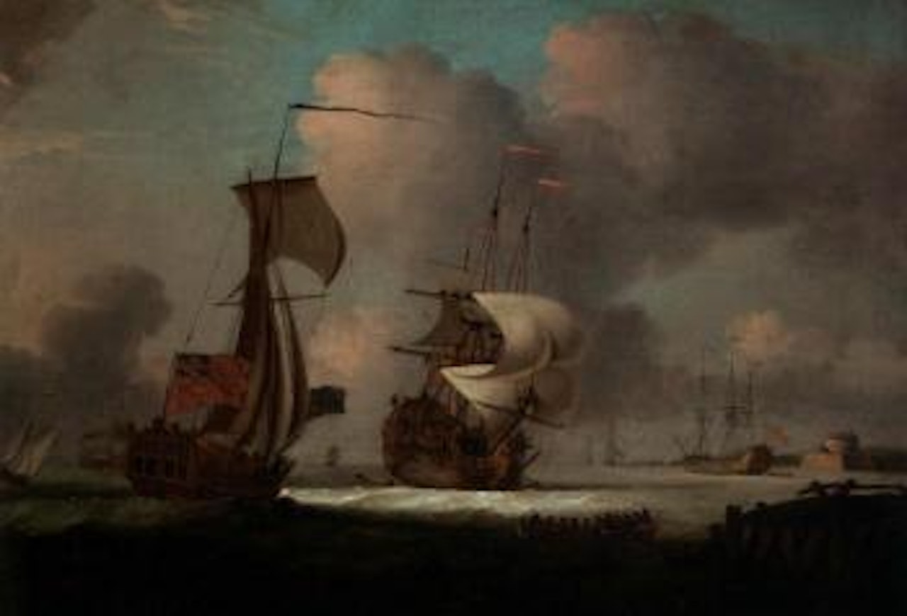 Admiralty yacht running out to meet man-o-war at her anchorage by Peter Monamy