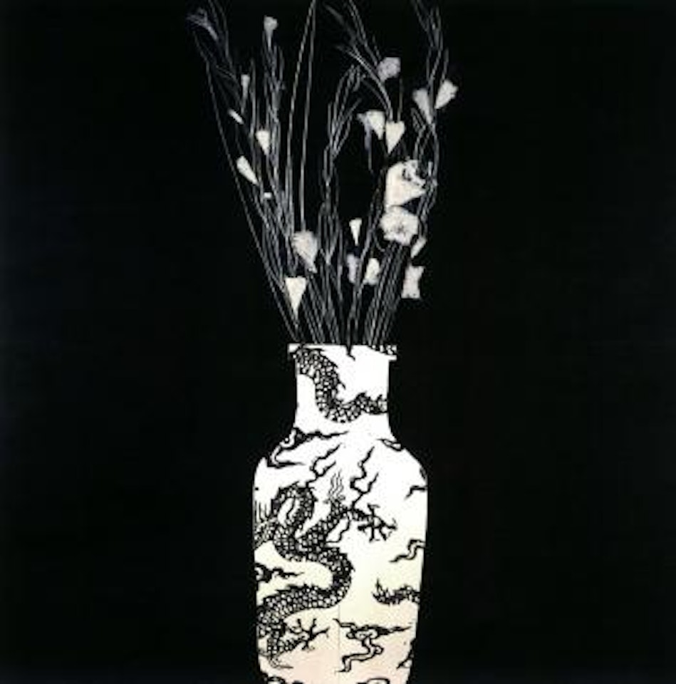 Gladiolas in a Chinese pot by Donald Sultan