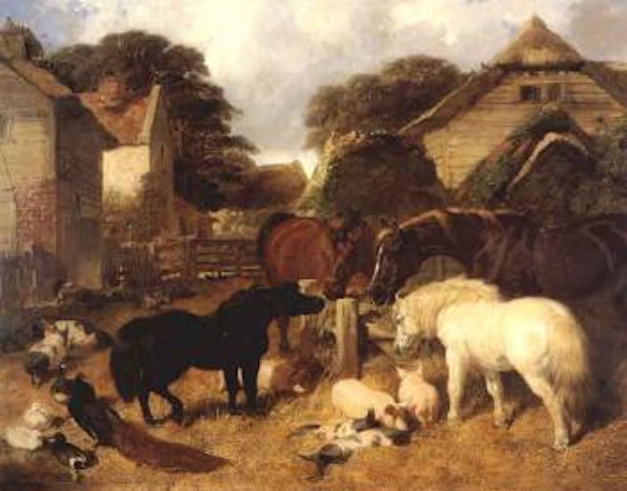Farmyard with horses feeding by John Frederick Herring
