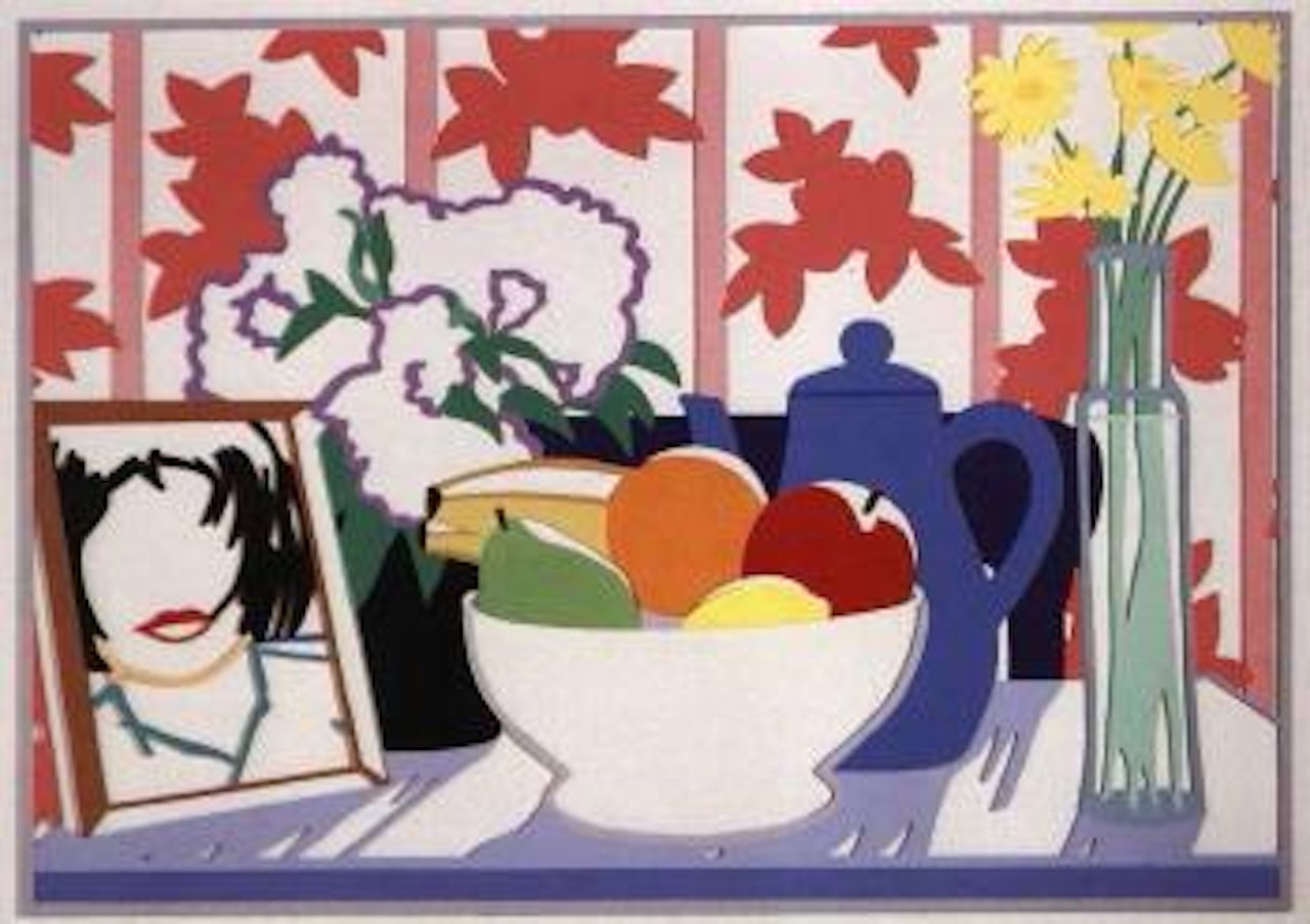Still life of fruit, flowers, and Monica by Tom Wesselmann