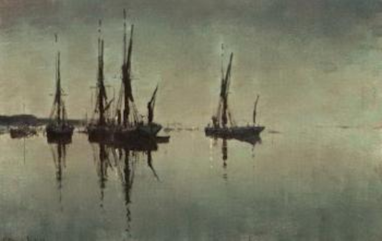 Spritsail barges on the Orwell, evening by Edward Seago