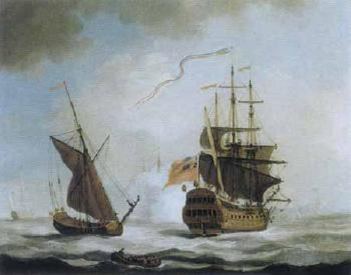 Sloop approaching a ship of the line by Francis Swaine