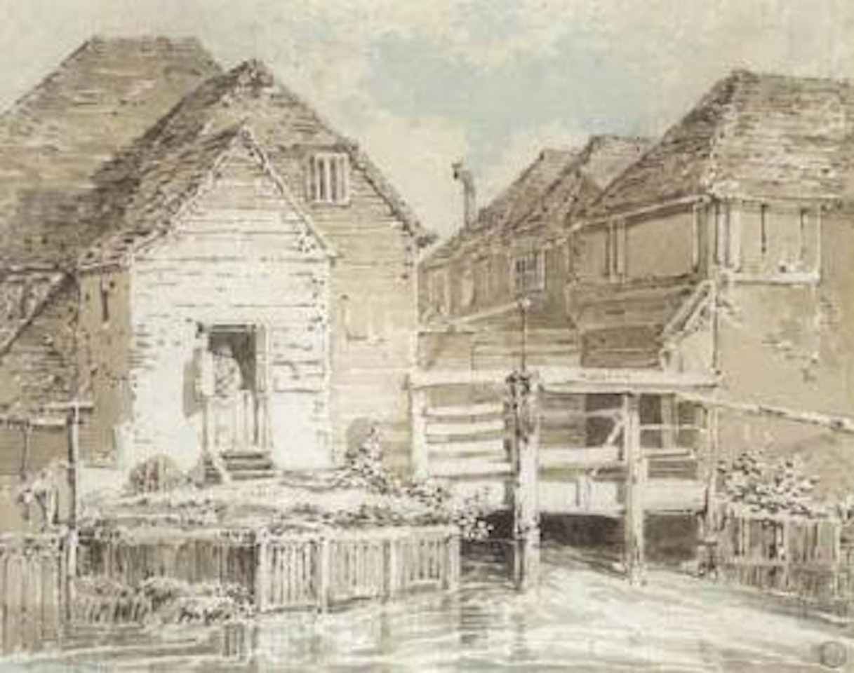 Cottages on a backwater by Joseph Mallord William Turner
