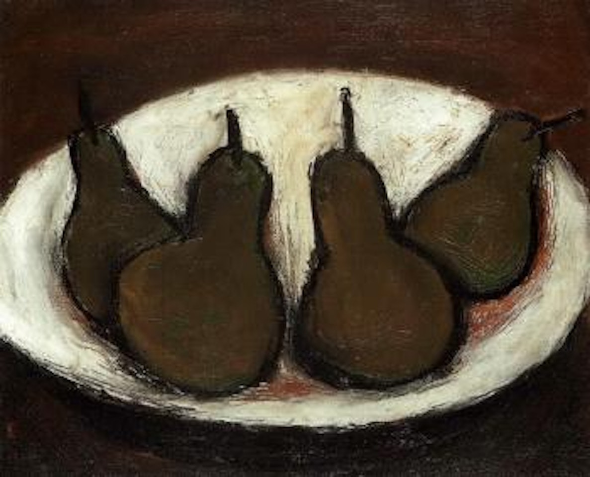 Four pears on white plate by William Scott