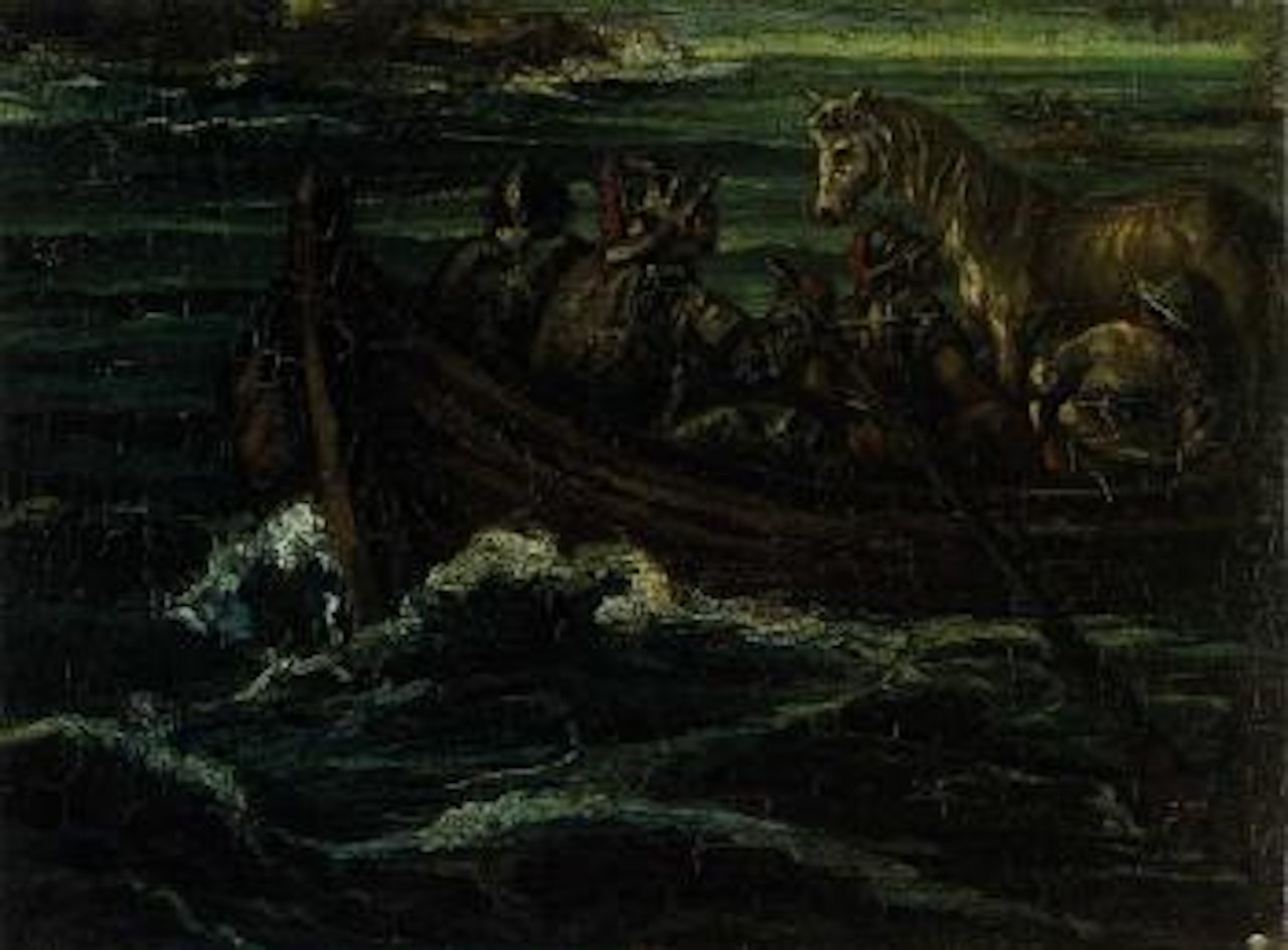 Warriors ferrying a horse by Giorgio de Chirico