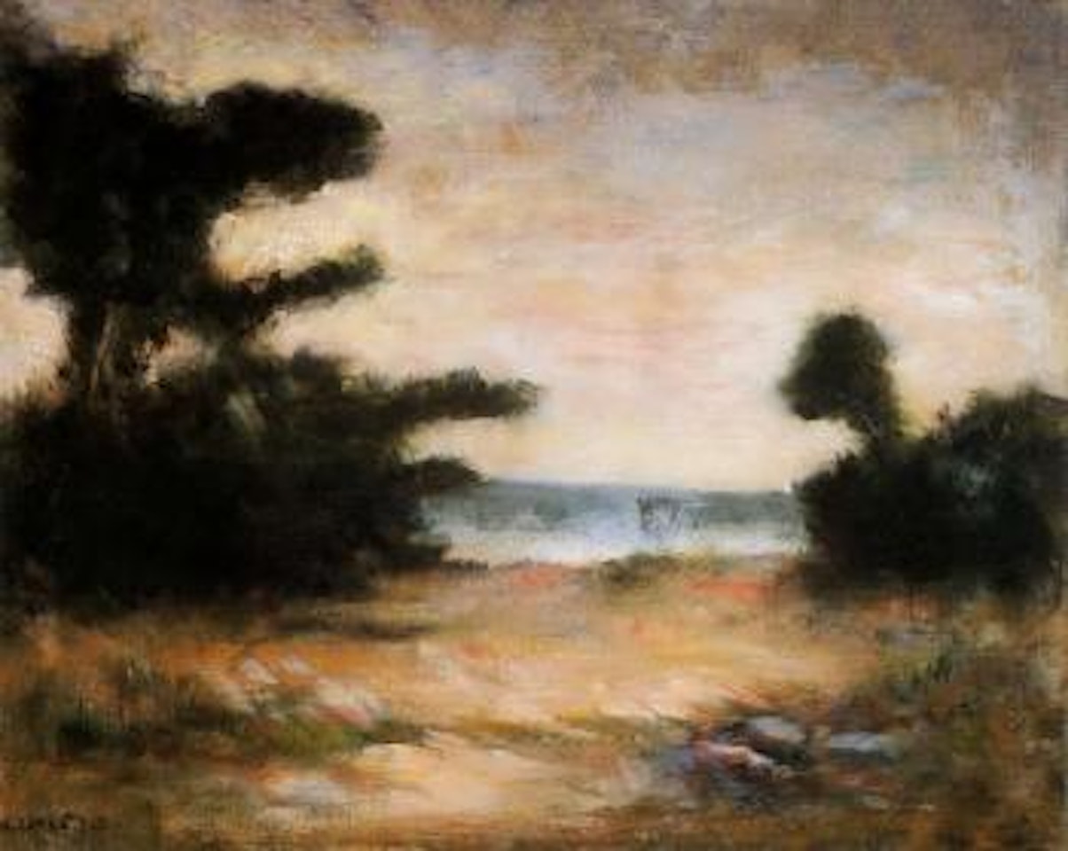 Beach landscape with trees by Carlo Carra