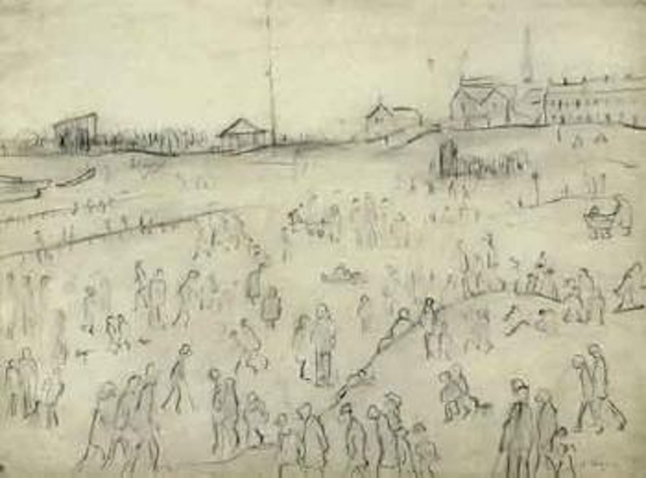 Crowded beach, Sandsend by Laurence Stephen Lowry