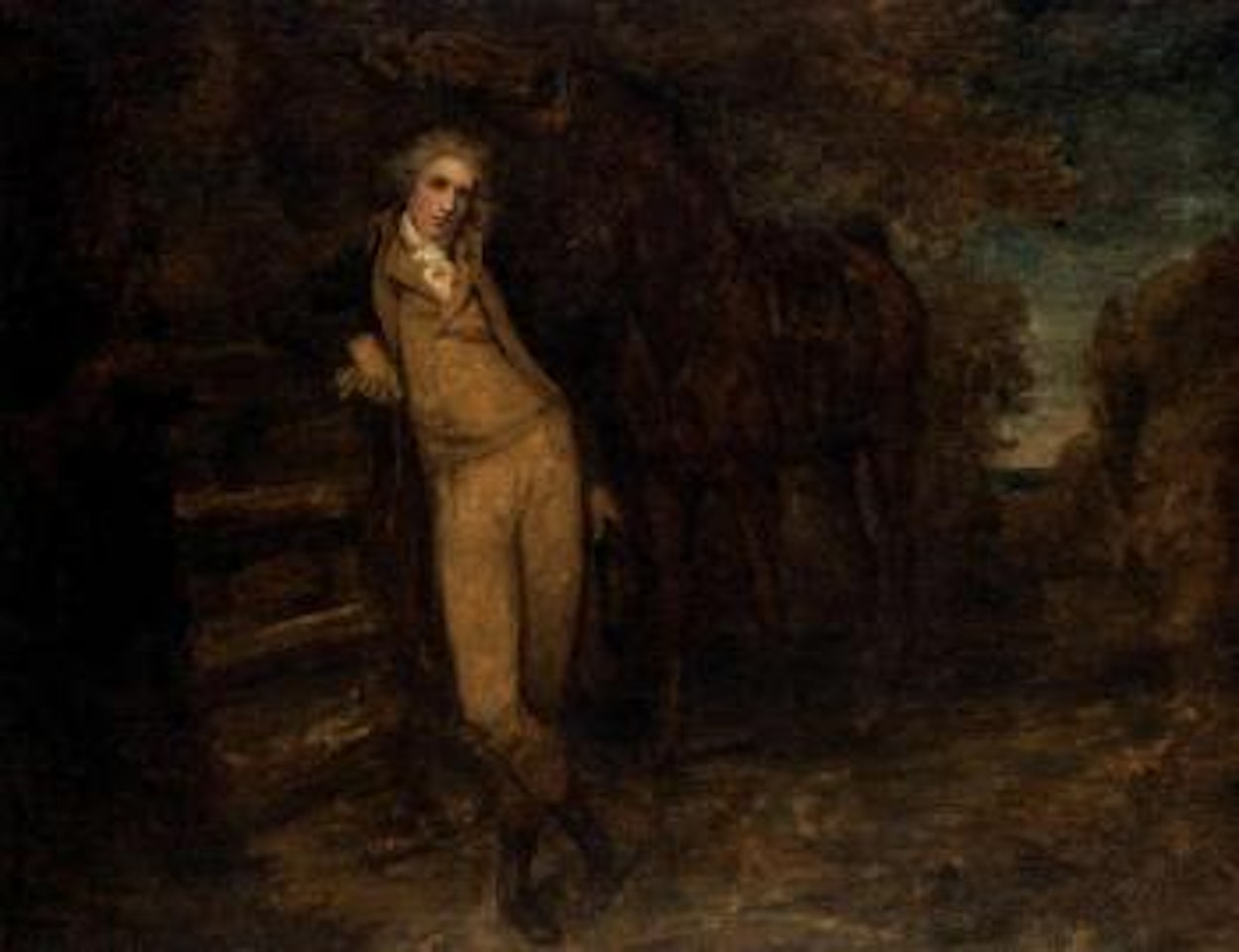 Gentleman with a saddled chestnut hunter in a wooded landscape by Thomas Gainsborough