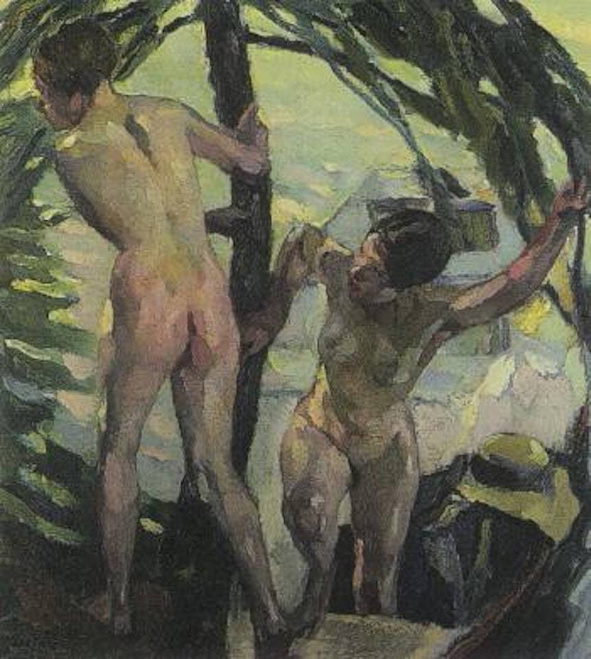 Female nudes in the boat by Leo Putz
