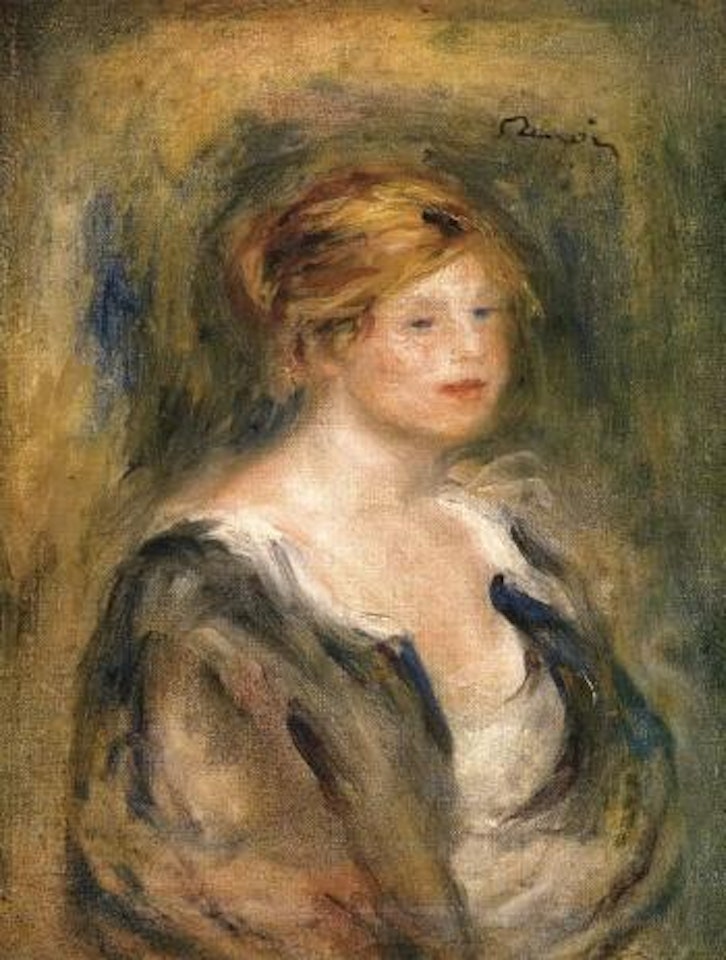 Jeune fille en bleu, tete de femme blonde by Pierre-Auguste Renoir