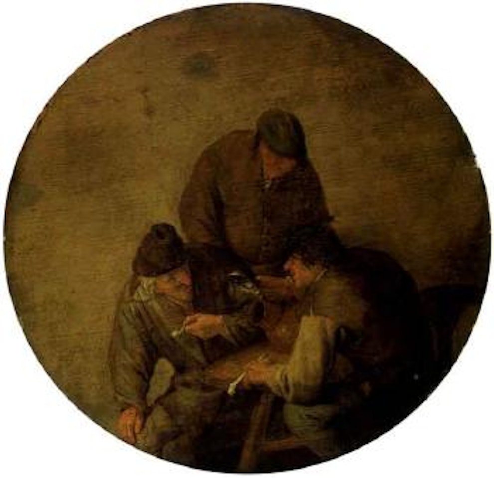 Three boors smoking and drinking in tavern by Adriaen van Ostade