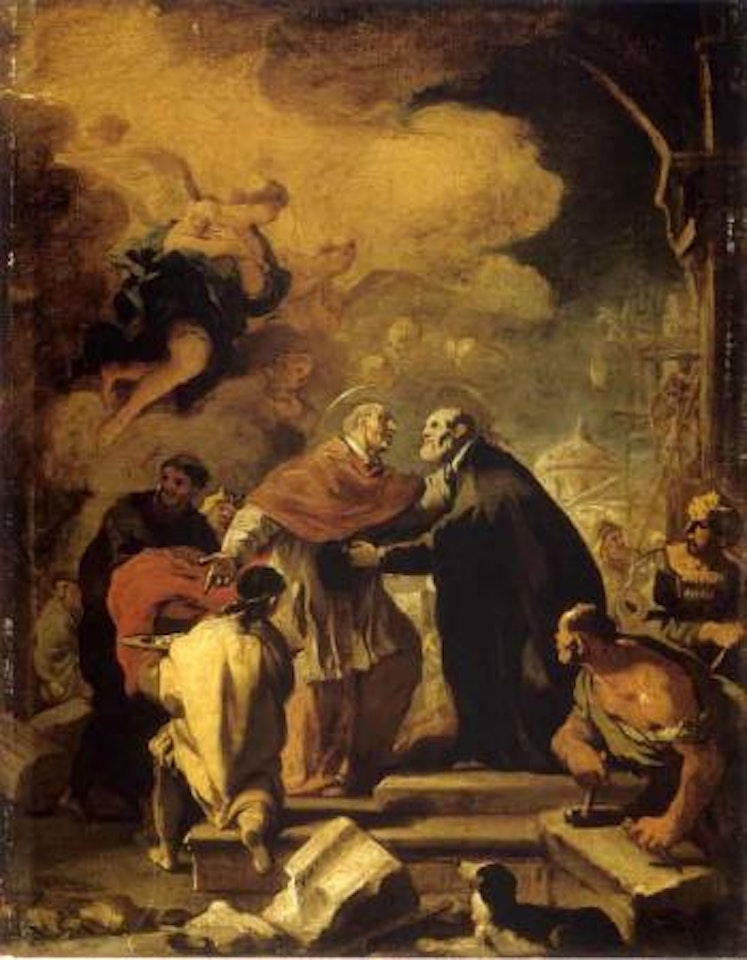 Meeting of Saint Carlo Borromeo and Saint Fillipo Neri by Circle of Luca Giordano