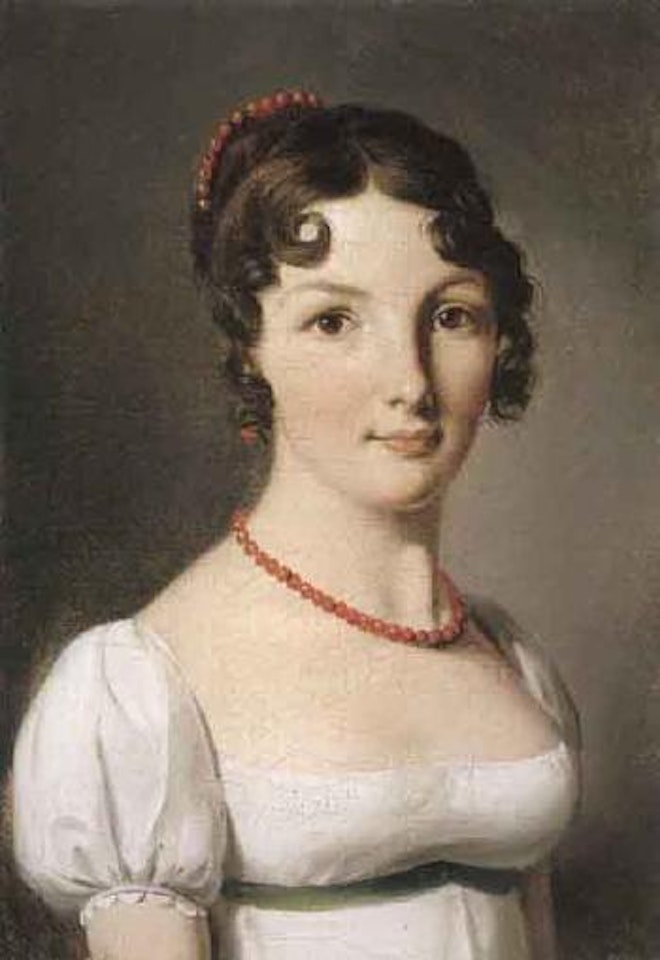 Portrait of lady in white dress with red necklace by Louis-Leopold Boilly