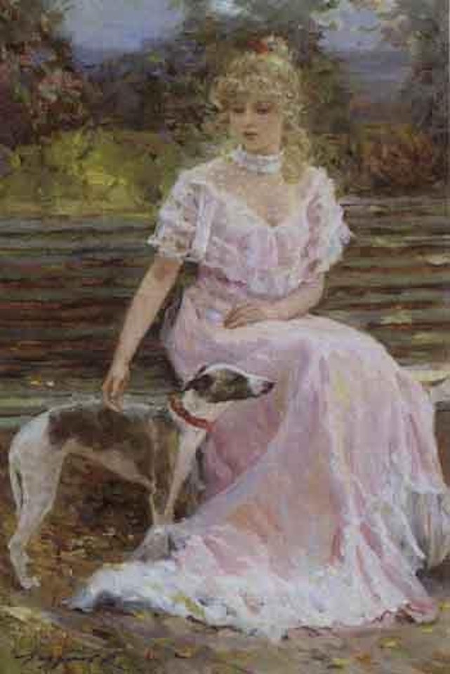 Young woman with dog by Constantin Razoumov