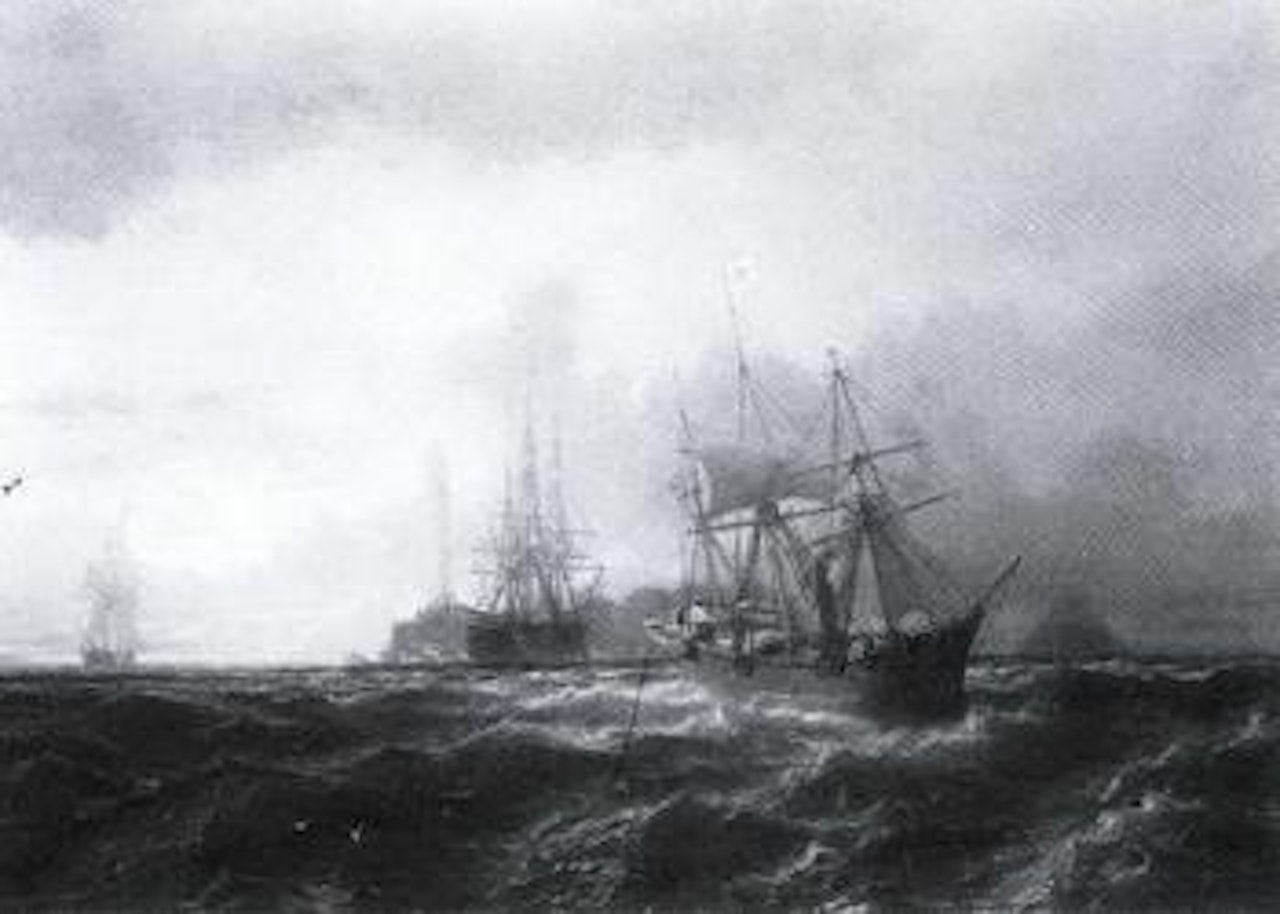 Trois-mats passant le phare by Jean Baptiste Henri Durand-Brager