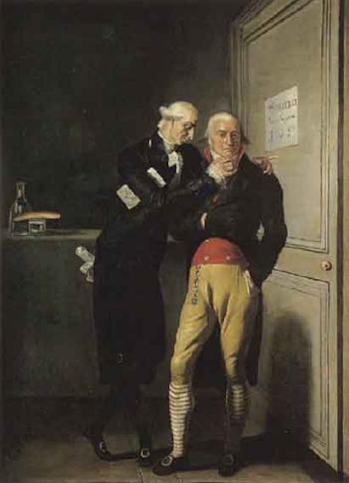 Un avocat et son client devant la porte du bureau du juge by French School