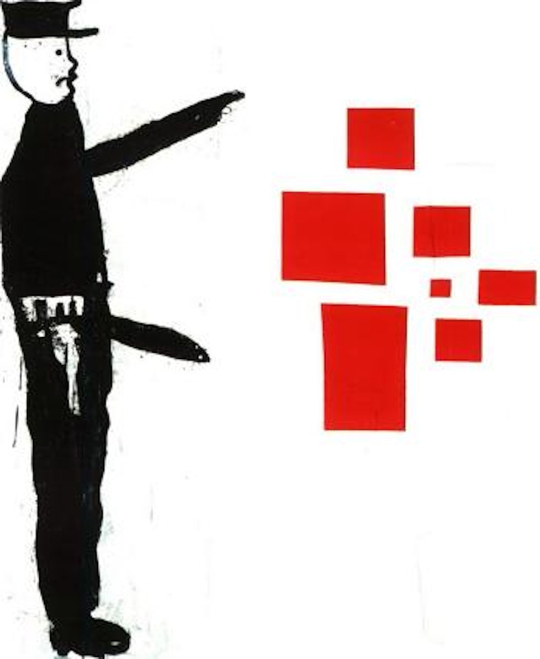 Abstract painting with policeman by Donald Baechler