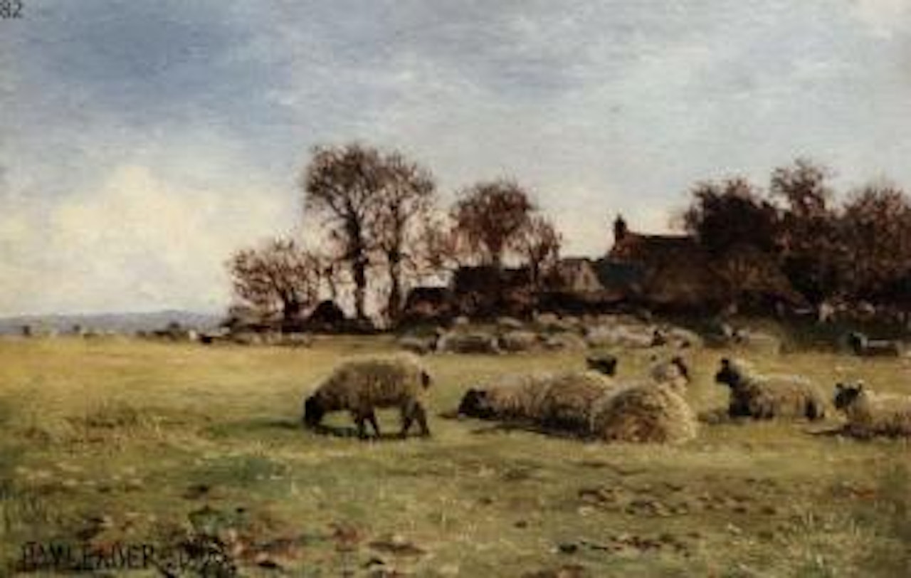 Sheep pastures, Worcestershire by Benjamin Williams Leader