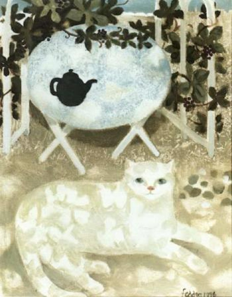 Cat with teapot and vine by Mary Fedden