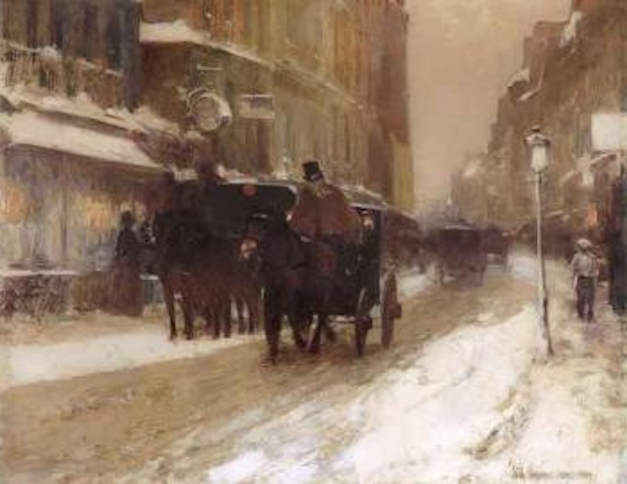 Winter nightfall in the city by Childe Hassam
