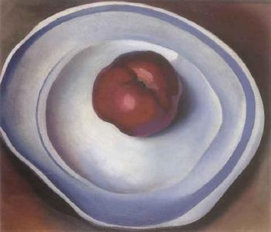 Red apple on a blue plate by Georgia O'Keeffe