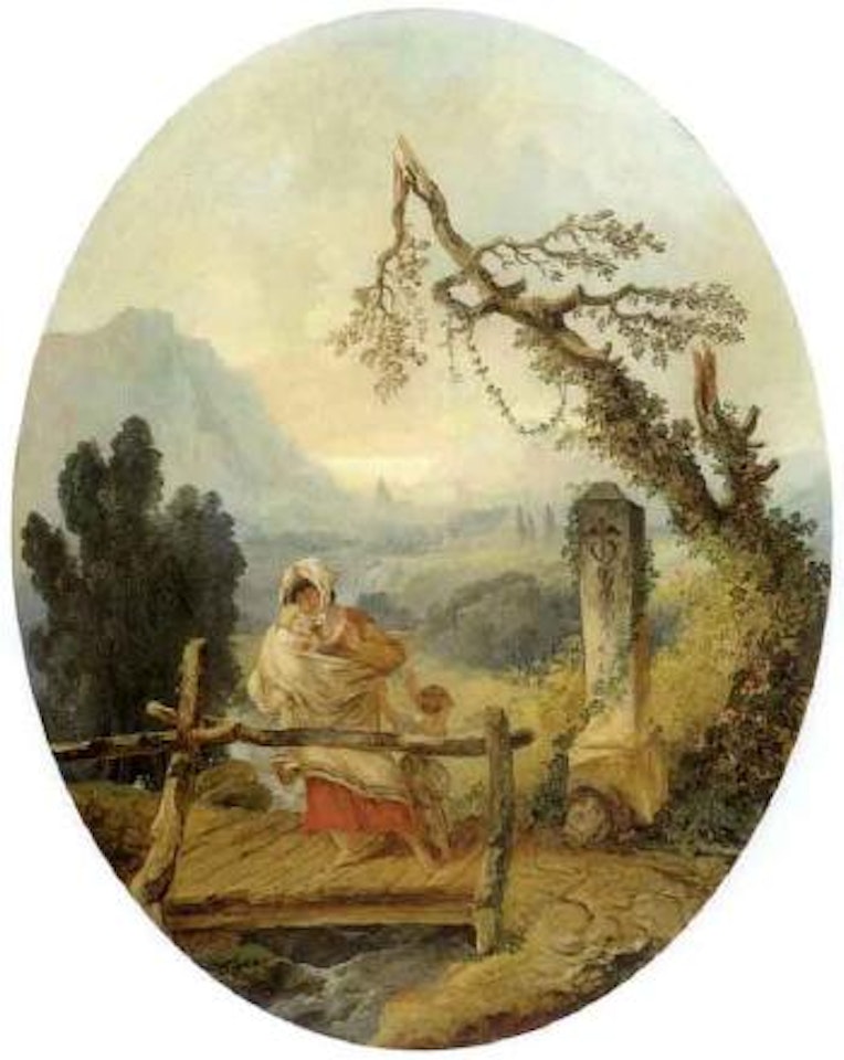 La passerelle - woman and child on a bridge on the Via Appia by Hubert Robert