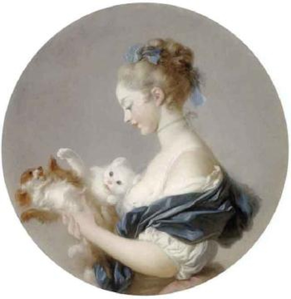 Girl playing with a dog and a cat, said to be Marie Madeleine Colombe by Jean-Honoré Fragonard