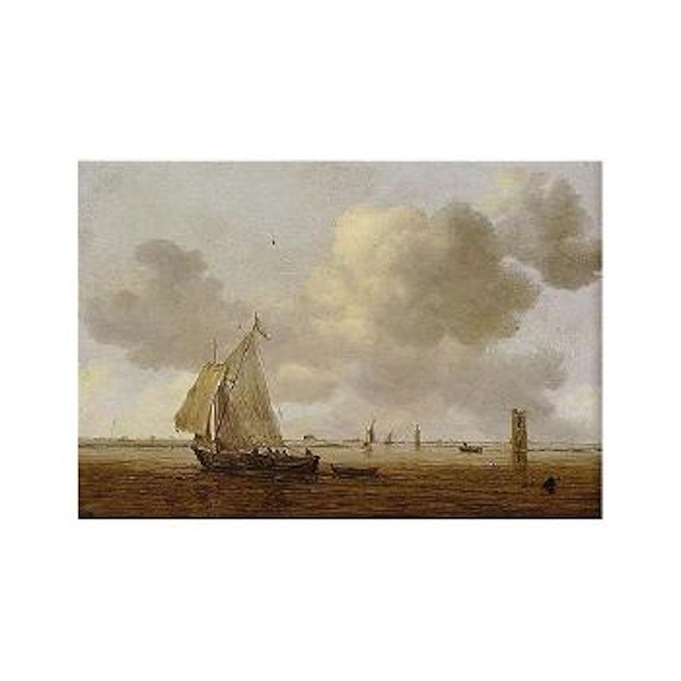 Estuary scene with a wijschip in a light breeze by Jan van Goyen