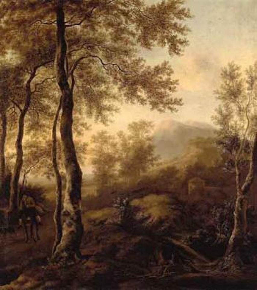 Mountain landscape with man on horseback by Italian School