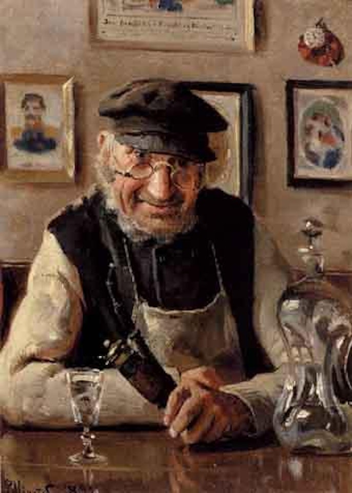 Grandfather enjoying his pipe and snaps by Peder Mork Monsted