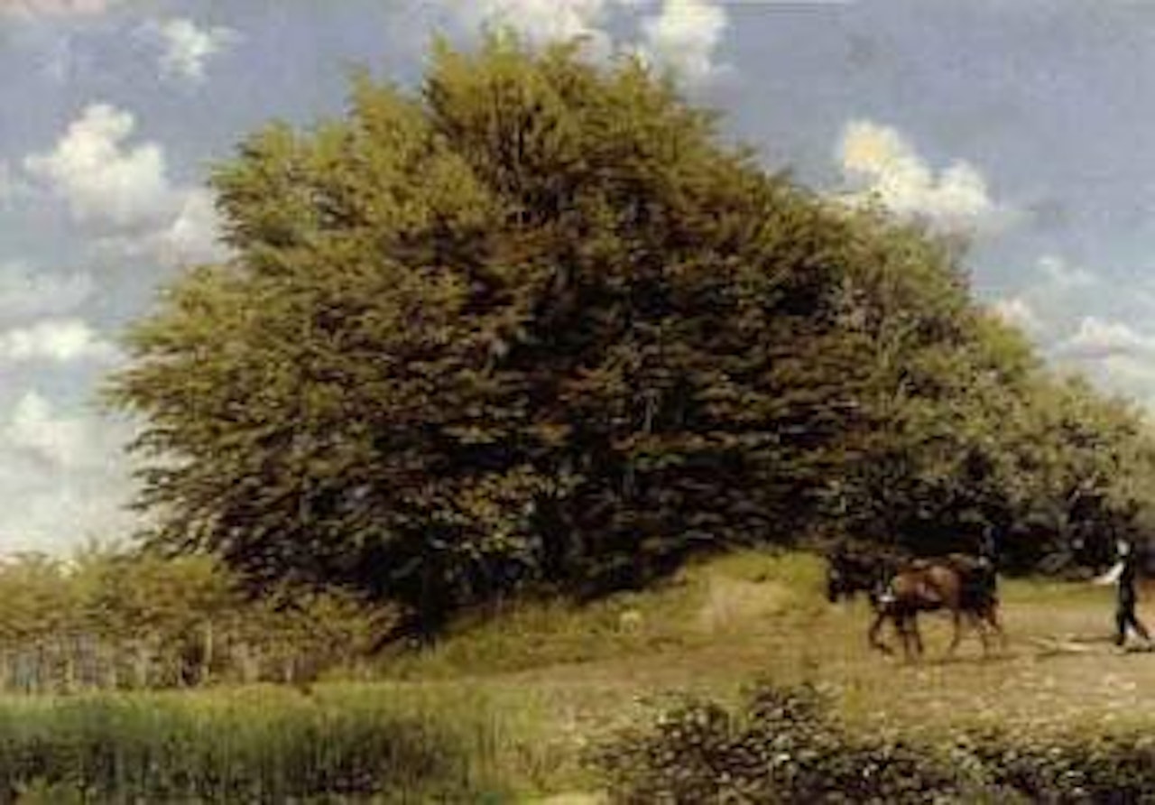 Landscape with farmer harrowing, Jylland by Peder Mork Monsted