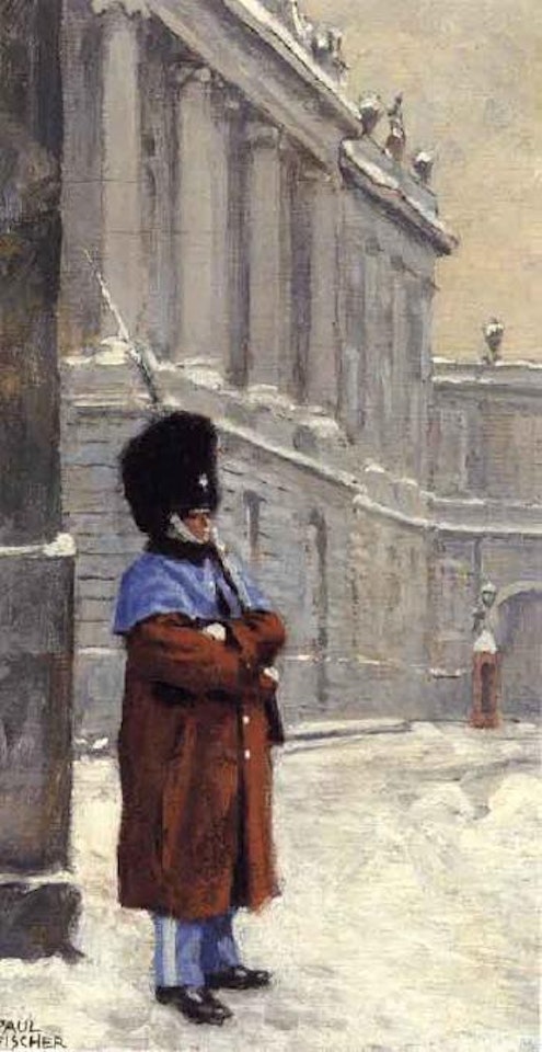 Guard on duty at Amalienborg Palace, winter by Paul Fischer