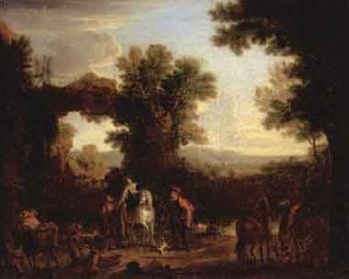 Italianate landscape with elegant riding party by John Wootton