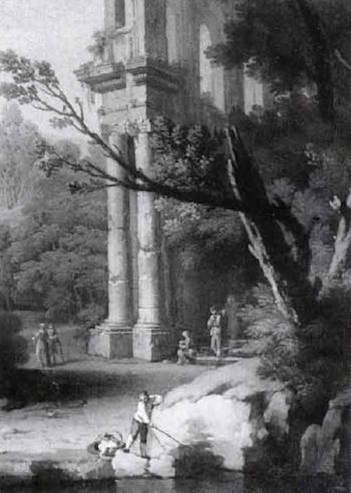 Paysage avec architecture antique et pecheur by Pierre Patel